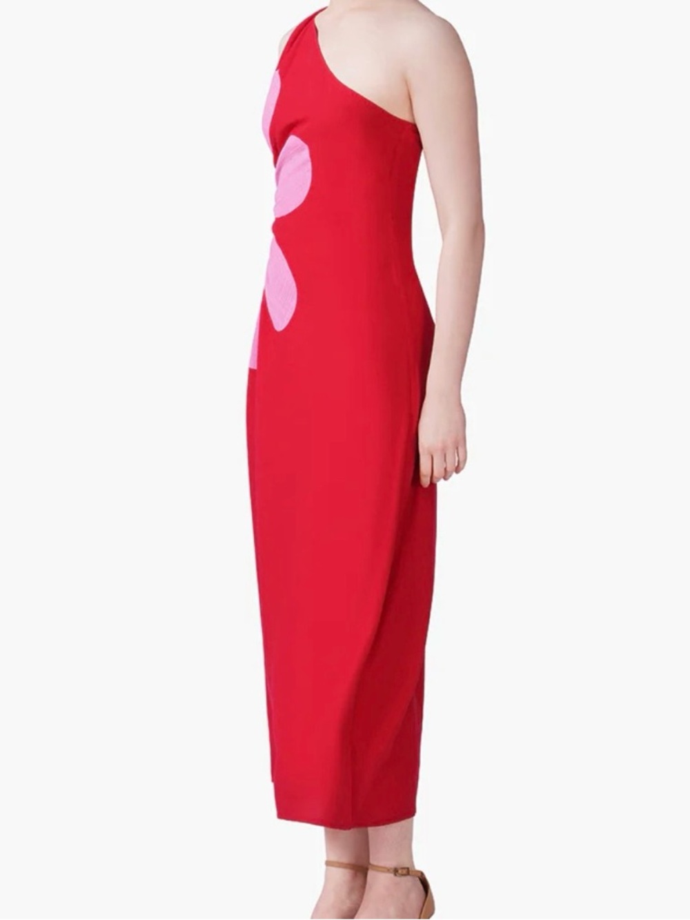 America & Beyond Red Cutout Maxi Dress with Pink Floral Accent - Picture 4 of 6